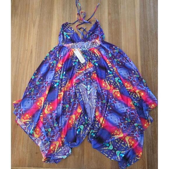 NWT PilyQ Tribal Fire Nori Dress Colorful Halter Neck Asymmetric Hem XS/S - Picture 4 of 11